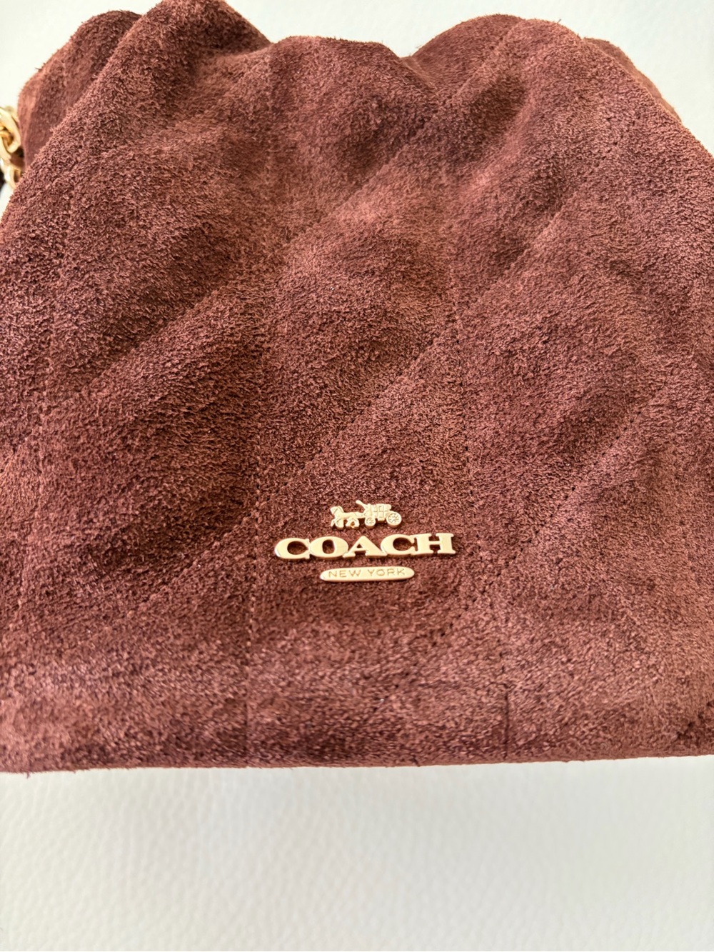 COACH Suede Drawstring quilted Faye Bucket Bag crossbody - Picture 5 of 6
